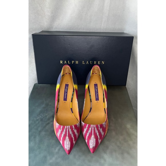 Ralph Lauren Purple Label Celia Ikat Silk Shantung Heels, NIB Size 36.5, Luxury - Picture 1 of 13